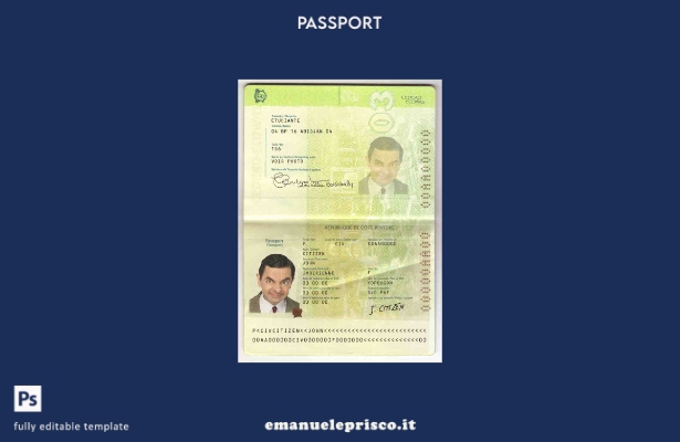 modello di passaporto della Costa d'Avorio in stile verificato